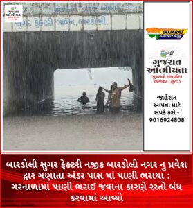 બારડોલી ના મુખ્ય પ્રવેશ દ્વાર સમાન અંદર પાસમાં પાણી ભરાયાં